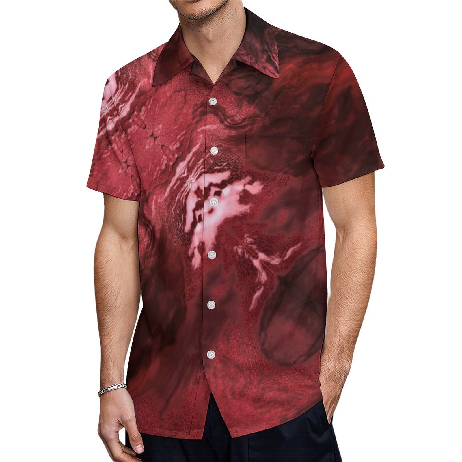 Crystal Agate Deep Crimson Red Marbled Stone Hawaiian Shirt Mens Button Down Tropical Hawaii Beach Shirts