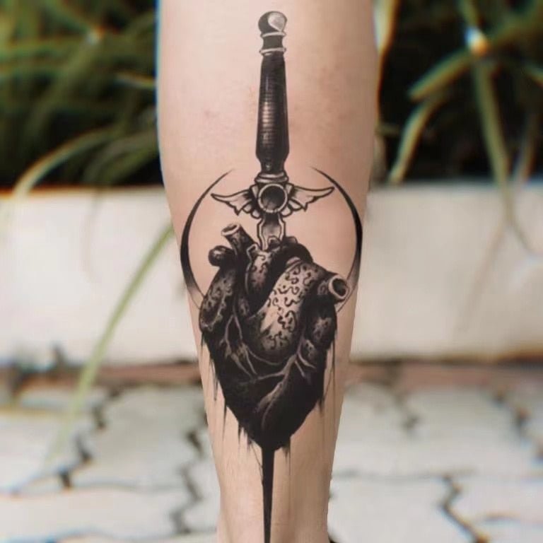 1PC Black Sword Heart Flower Temporary Tattoo Stickers For Men Women Leg Arm Body Art Fake Tattos Waterproof  Flash Decals Tatoo