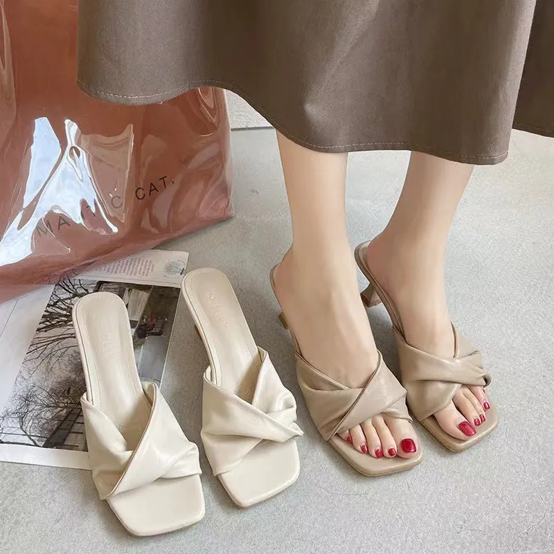 Breakj Breakj Summer New Simple High-Heet Cool Drag Cat And High-Hee Shoes French Women Wear Half-Slippers