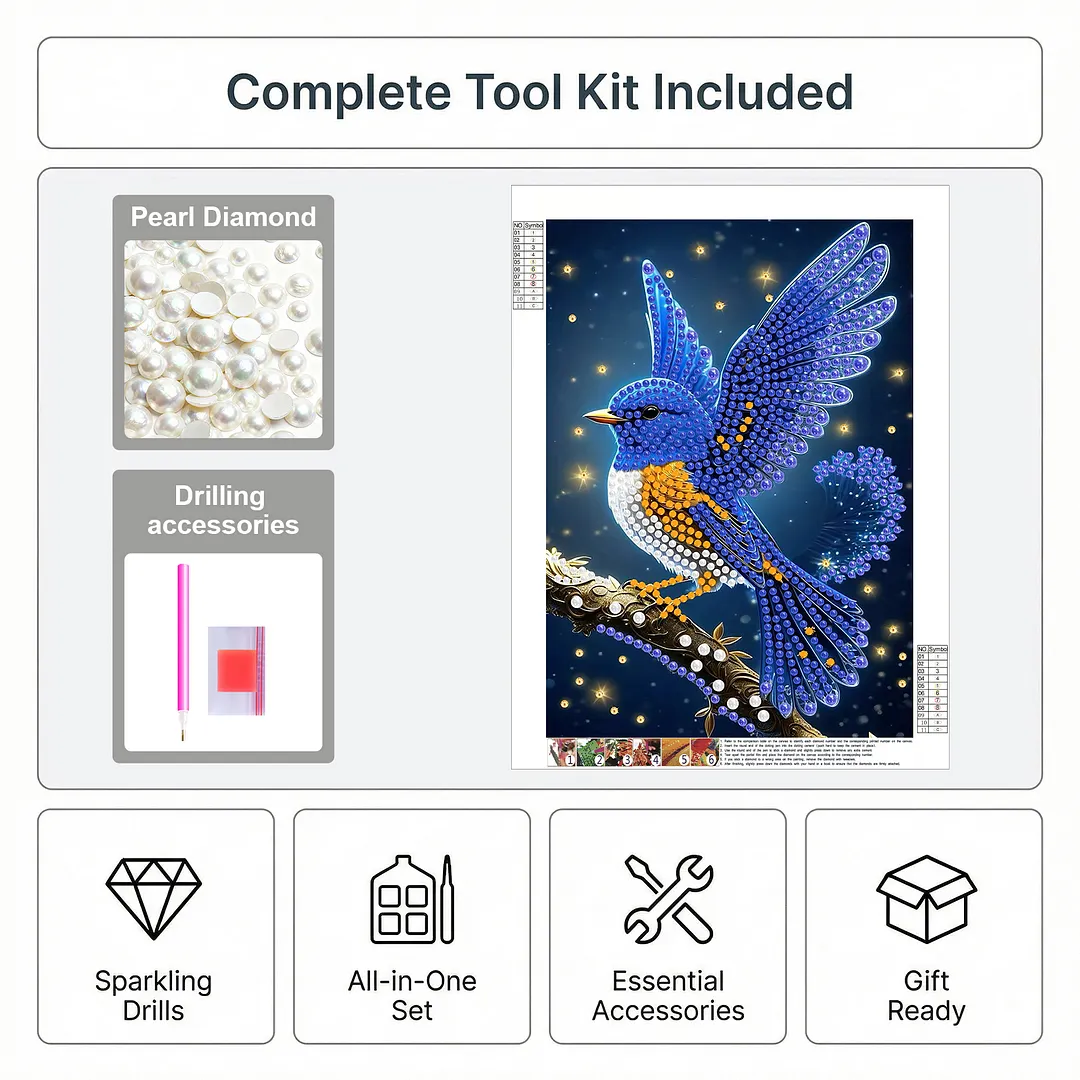 Pearl Painting Kit for Adults Blue Bird Decor 11.81x15.75in