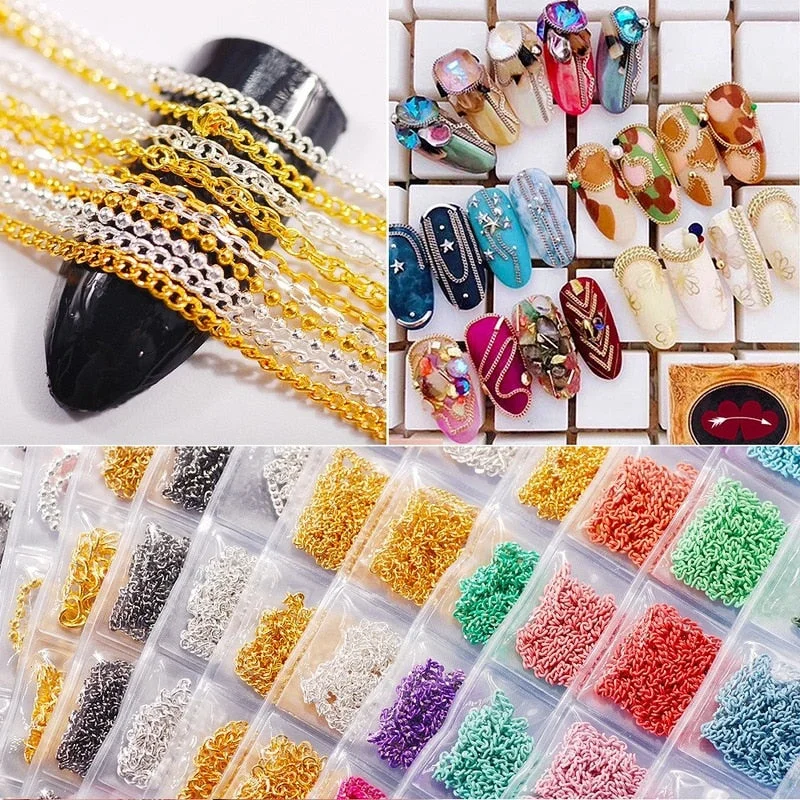 50cm / Six / Bag New Color Mixed Fashion Nail Art Creative Decoration Chain DIY Nail Art Creation Accessories 3d Charms
