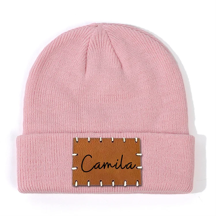 Personalized Leather Patch Beanie 