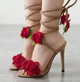 Womens Fashion: Taiwan Show Rose Cross Lacing Women Sandals High Heels Lady Casual Lace-Up