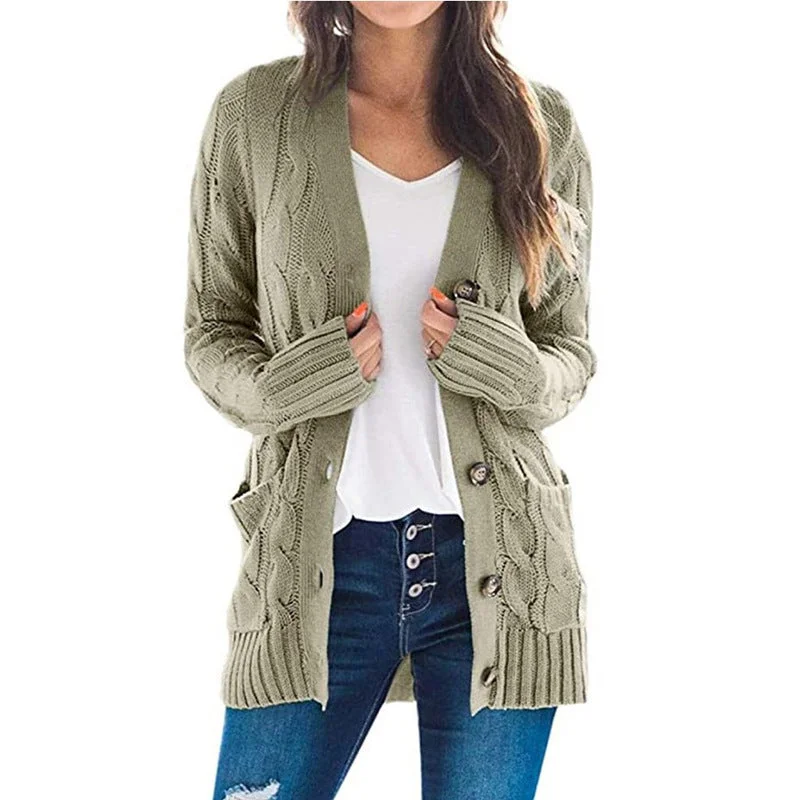 Uveng Long Sleeve Size Cardigan Knitted Women's Mid-length Coat