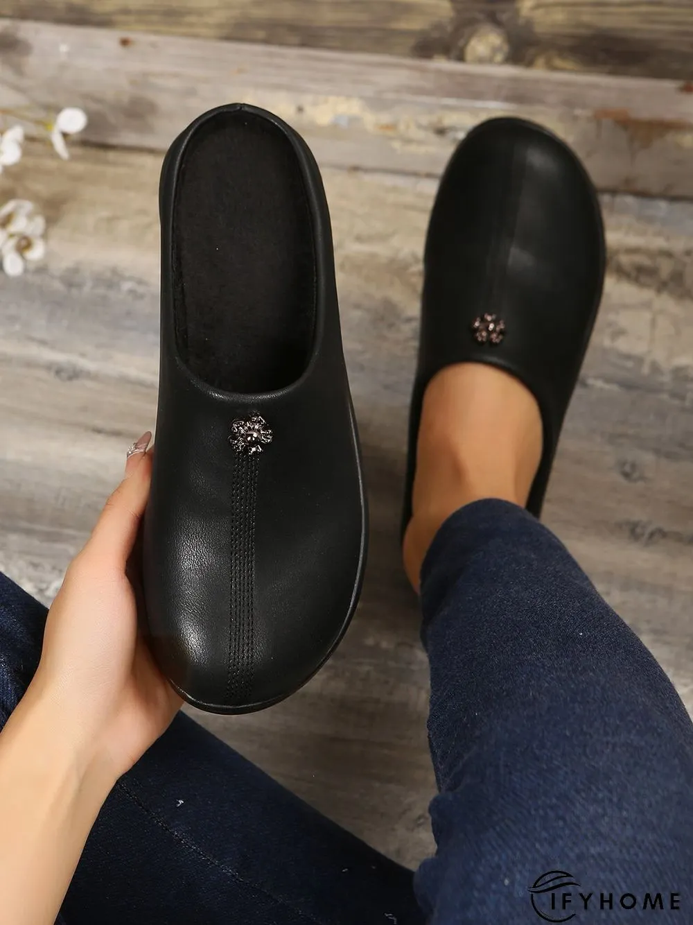 Vintage  Plain Color Non-Slip Flat Mules | IFYHOME