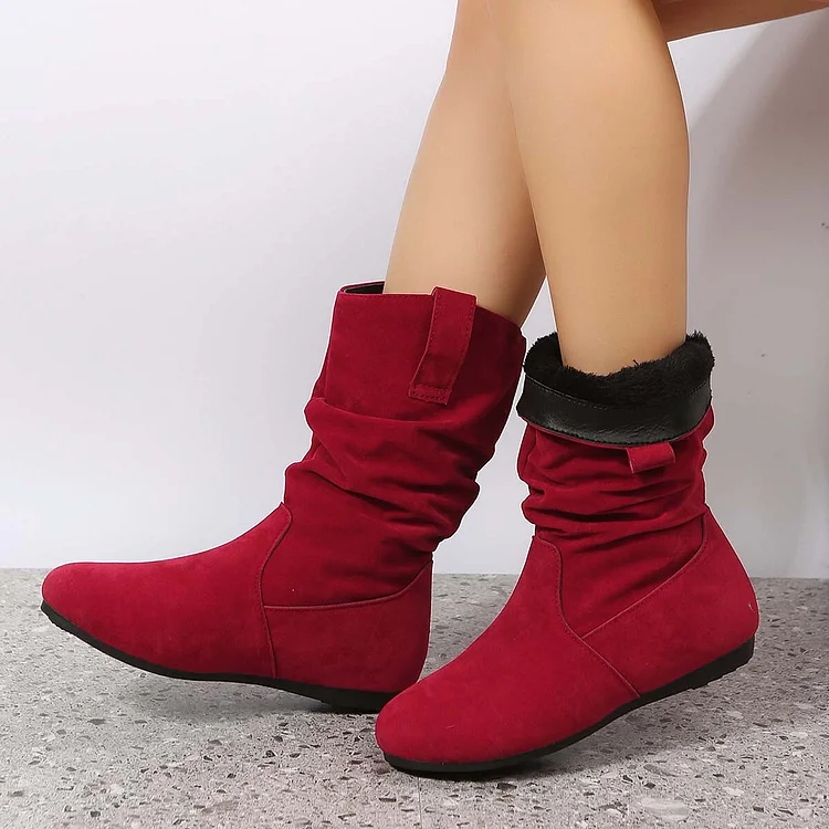 Femme Bottes Chaussures à pampille Bottes souples mi-mollet Hiver Talon Plat Bout rond Mode Satin Mocassins