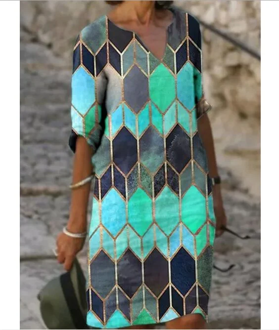 Spring Summer Women Dresses 2021 Vintage Printed V-Neck Half Sleeve Mini Dress Female Casual Elegant A-Line Loose Party Dresses