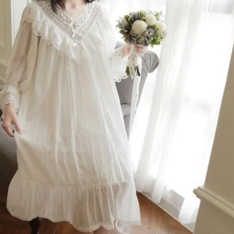 Fairy Lace White Flounce Sleep Gown QueenFunky