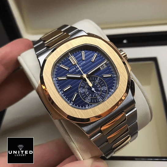 Patek Philippe Nautilus Blue Dial Gold Bezel Replica in the box