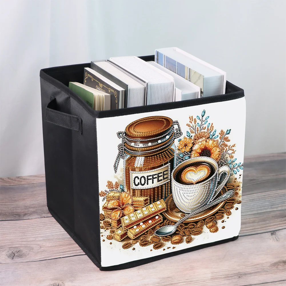 5D DIY Afternoon Tea Coffee Special Shape Diamond Painting Storage Box for Home Storage(25*26*25cm)
