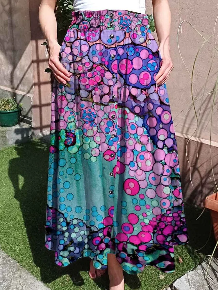 Women's Retro Abstract Art Print Cotton Skirt