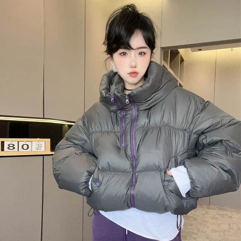Toloer Station Hot Hoodie Short Down Jacket Female 2024 New Thick Double Zipper White Duck Velvet Bread Coat-Outfit Ideas
