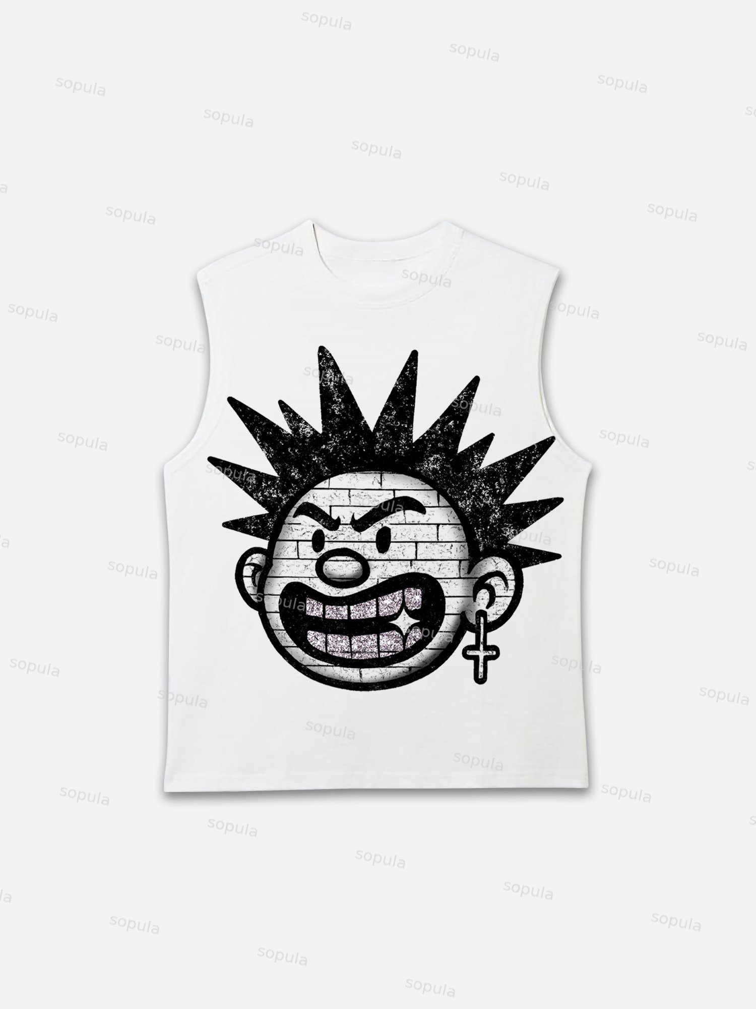 Explosive Hairstyles Vintage Cartoon Big Head Graphic Tank Top - Sopula｜Premium Graphic Tees & Graphic Clothing
