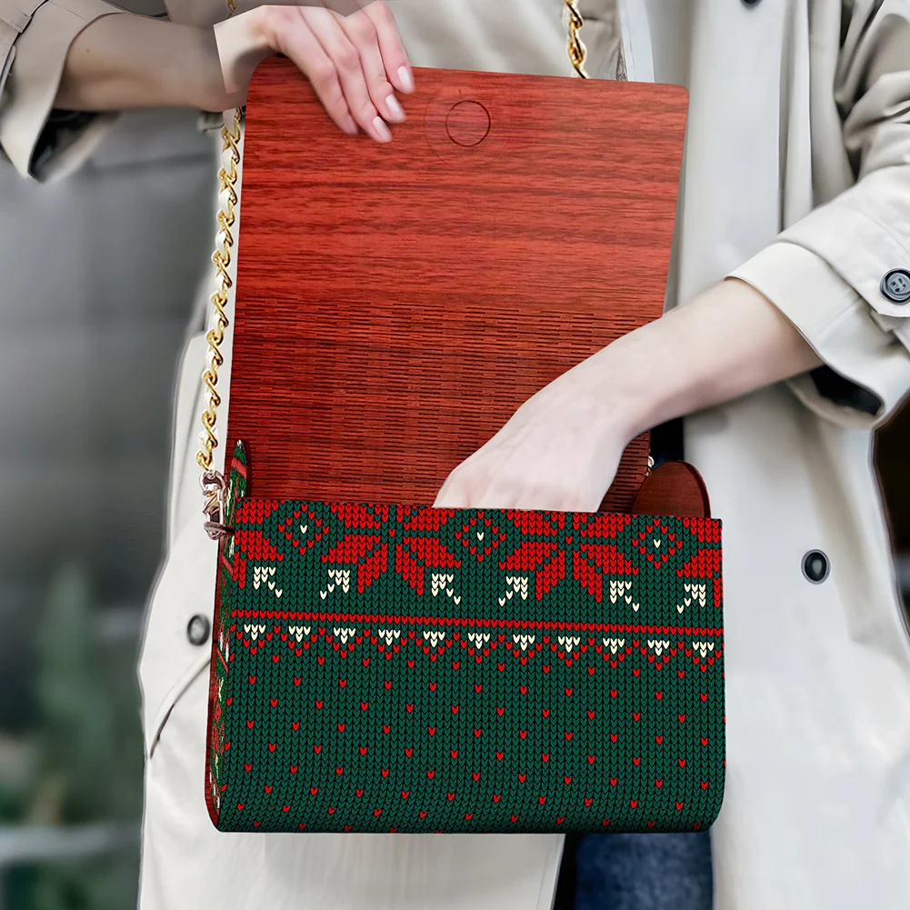 DIY Knitted Diamond Art Wooden Coin Pouch with Chain 5D Diamond Painting Purse