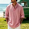 Men's Retro Vacation-Style Cotton-Linen Long-Sleeve Henley Shirt by Inlyline