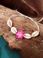 Bohemian Pink Floral & Shell Charms Adjustable Bracelet