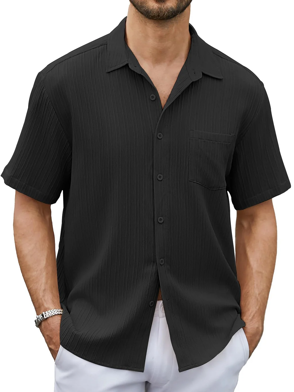 Men's Striped Jacquard Pocket Basic Comfortable Casual Short