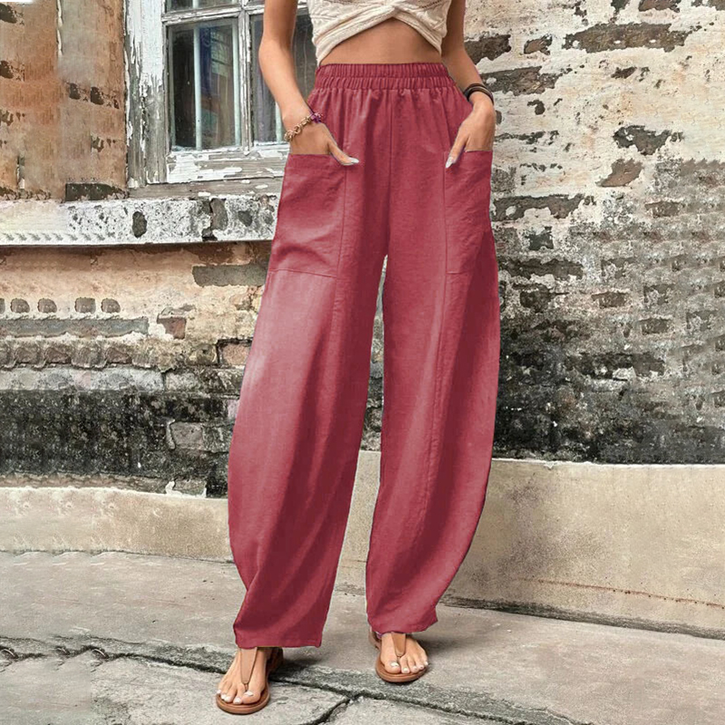 Solid Pocket Loose Casual Pants wearshes