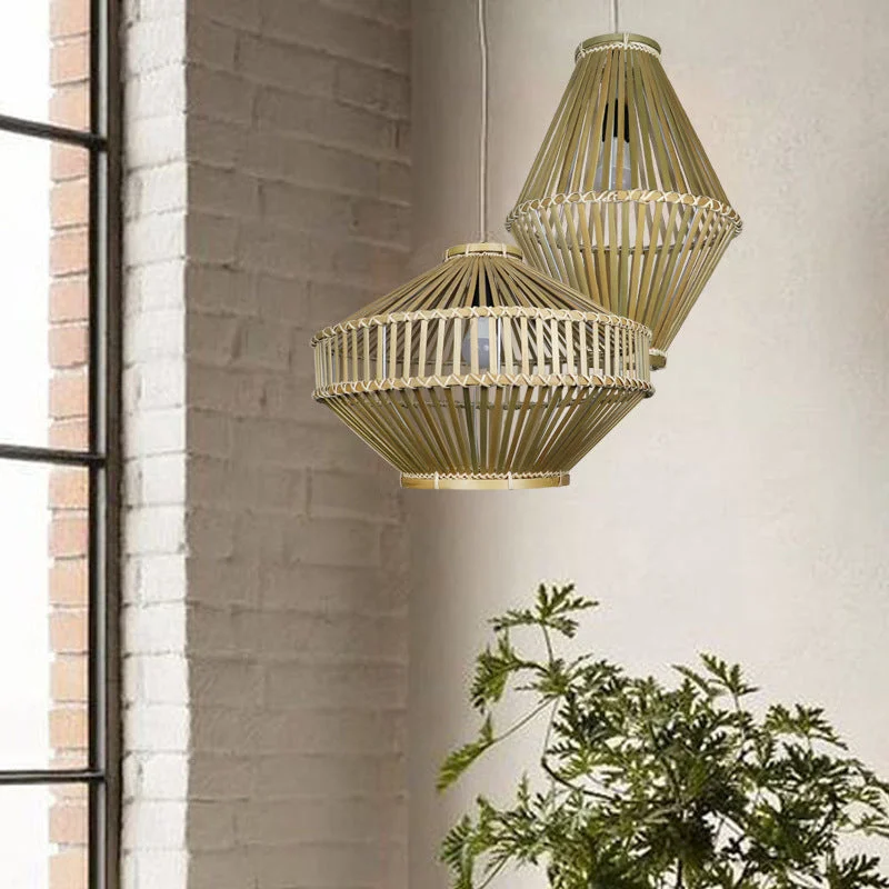 Retro Handwoven Bamboo Pendant Light Lampshade For Bedroom