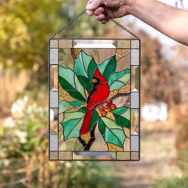 🎉New Years Sale - 75% Off - Cardinal Stained Window Panel🦜🦜