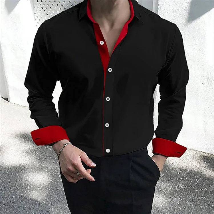 Men's Color Block Lapel Long Sleeve Casual Shirt 46209960Z