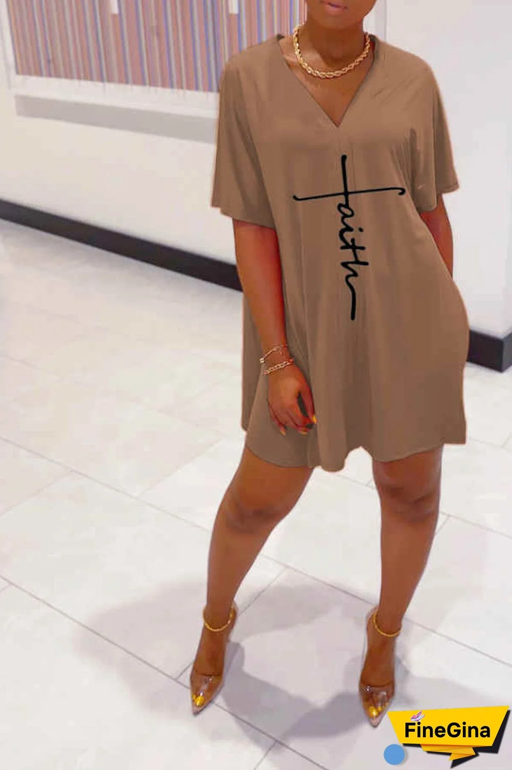 Casual V Neck Letter Print Shorts Set