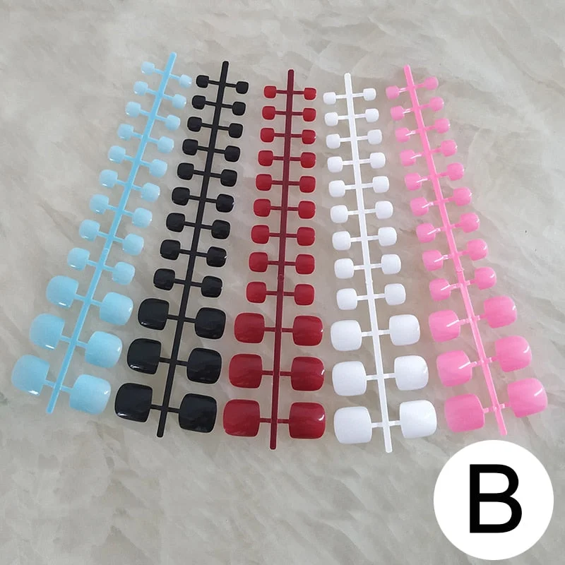 Mixed 5 Colors full cover false nails short foot fake nails Candy Color 24pcs/set press on nails foot toe french nail art tips-Nail Inspo