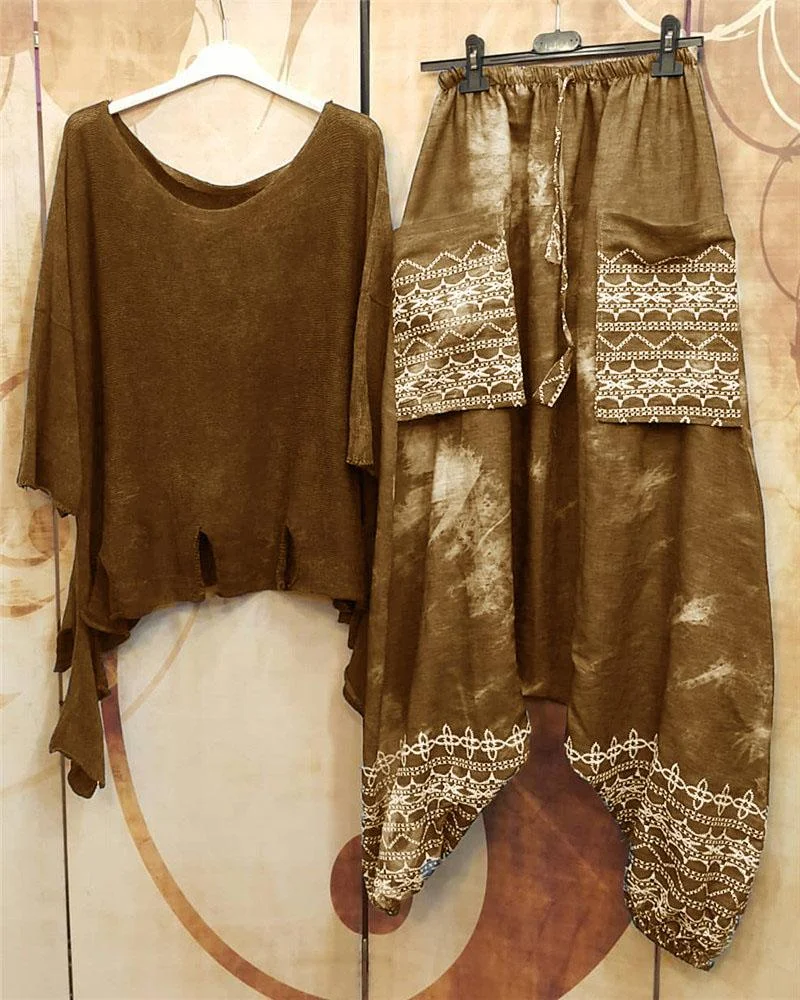 Round Neck Printing Irregular Loose Suit