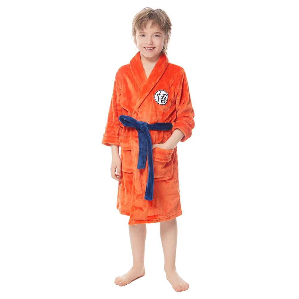 Kids And Adult Anime Dragon Ball Son Goku Orange Bathrobe Sleepwear Outfits Cosplay Costume Halloween Carnival Suit