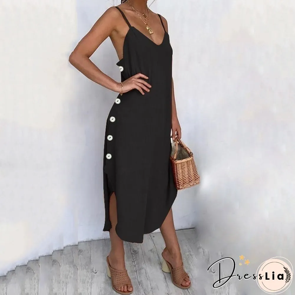 Womens Summer Long Dress Spaghetti Straps Neck Irregular Hem Holiday Casual Party Sundress