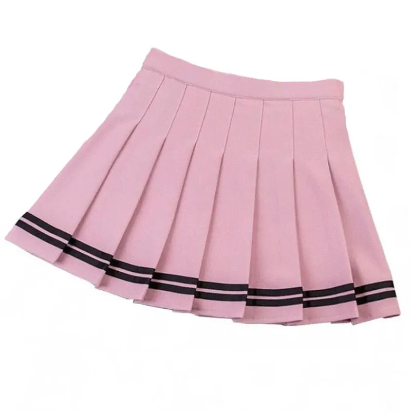 Zoki Fashion Striped Women Pleated Skirt High Waist Zipper Summer JK Girls Dancing Mini Skirt Korean Sweet Summer Black Skirts