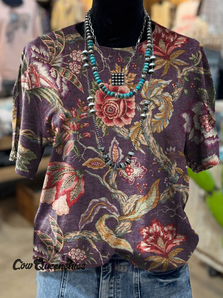 Vintage Flowers Print Casual Top Multicolor / S