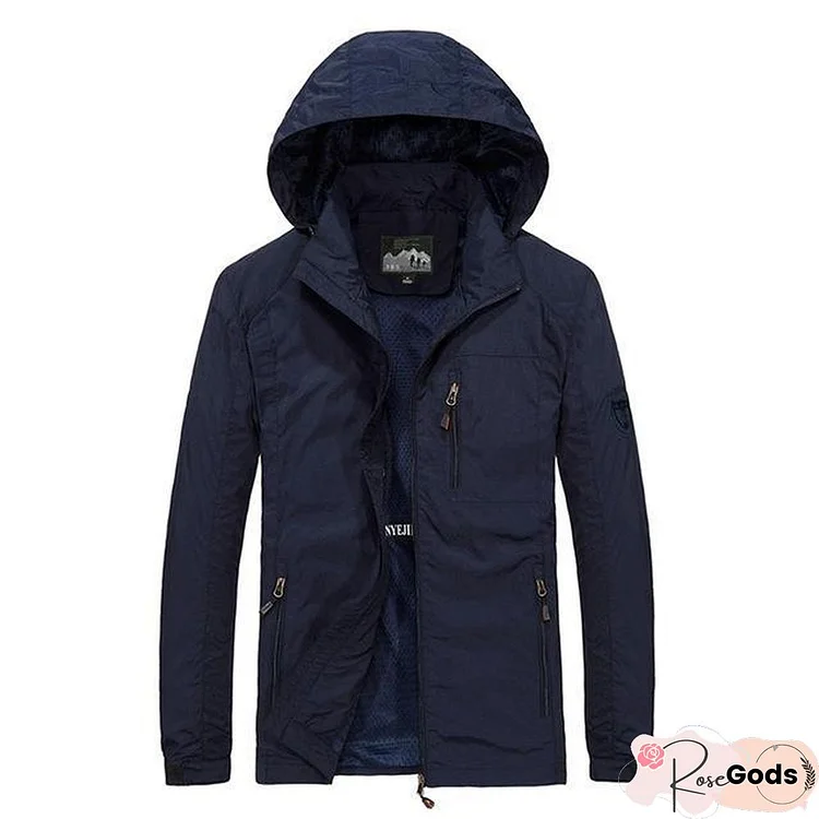Men Plus Size Waterproof Hooded Jacket Thin Casual Sporting Coat Motorcycle Fashion Outerwear Windbreaker