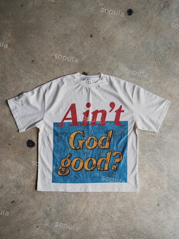 Vintage Ain't God Good?pattern Pure Cotton T-shirt