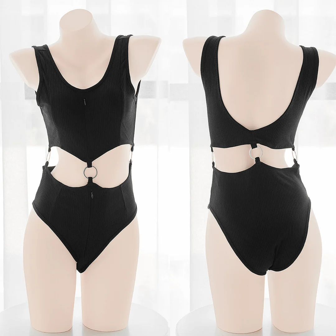 Cute Black Two Piece Lingerie Set Illusion Body Suit SS2105