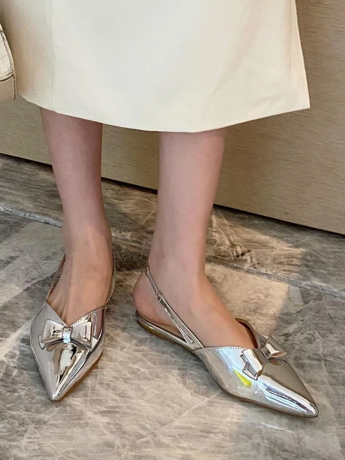 Small pointed toe bowknot V-mouth back space comfortable flat toe cap sandals