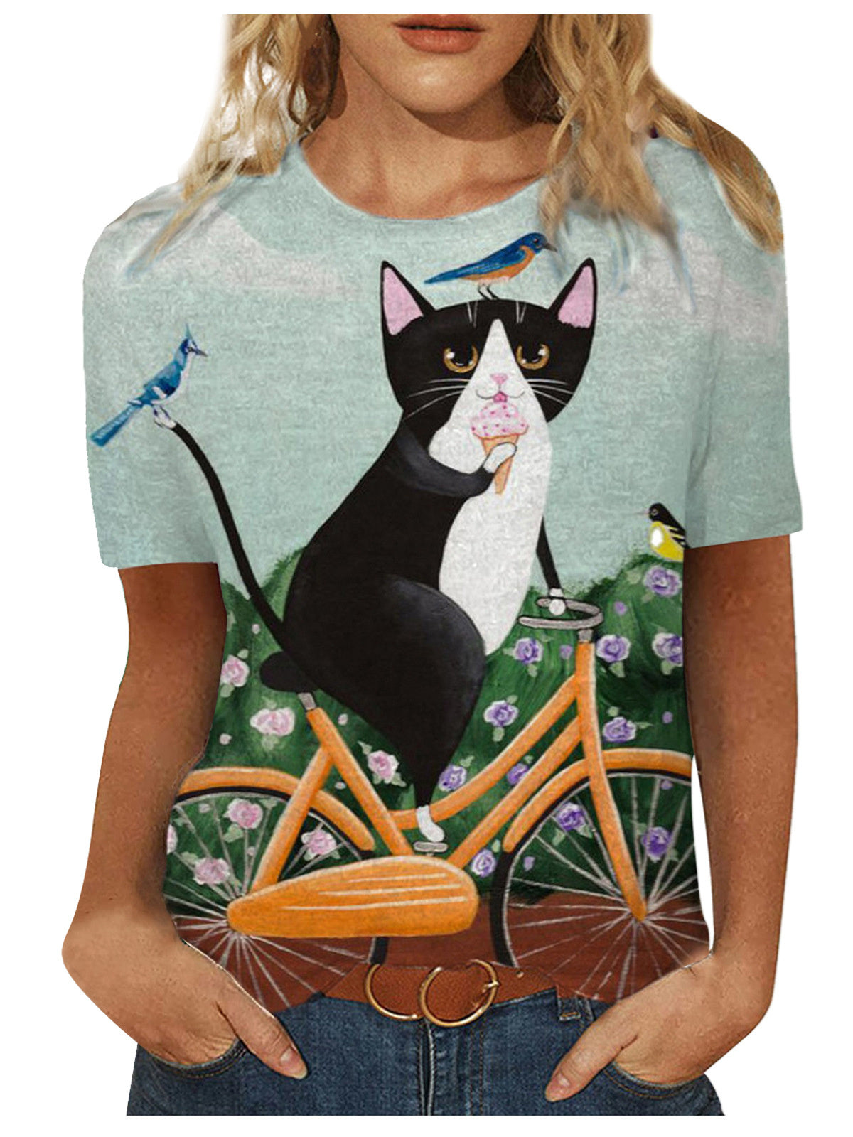 Women Long Sleeve V-neck Graphic Floral Printed Top