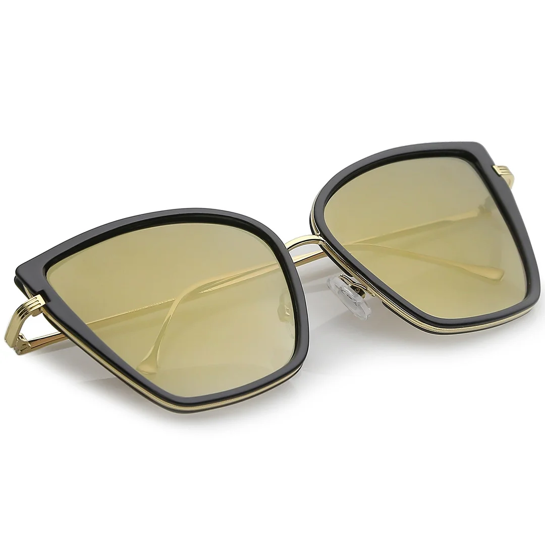 Women's Oversize Cat Eye glasses With Slim Arms Colored Mirror Lens 56mm