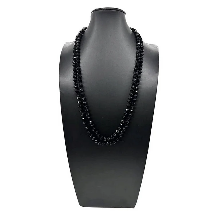 BLACK CRYSTAL KNOT SIMPLE LONG NECKLACE_CWMM4861