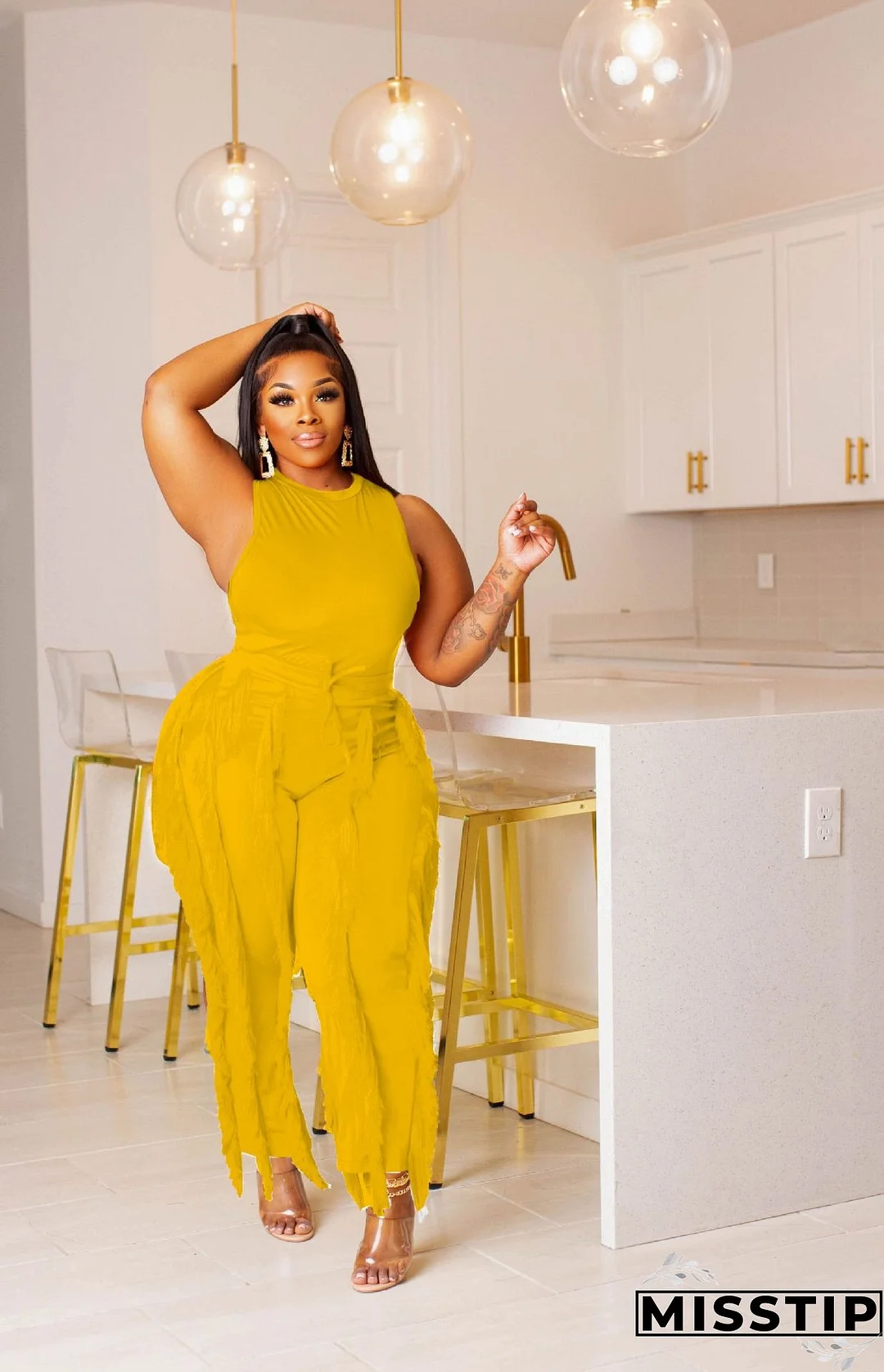 Women's Solid Color Tassel Two Piece Suit