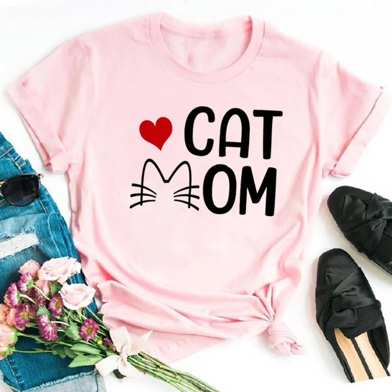 Cat MOM Women's Top Summer Fashion Short-sleeved Cat and Dog Paw Print Girl T-shirt Female Y2K Clothes,Drop Ship