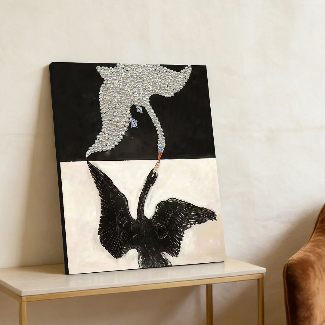Black And White Swans - DIY Pearl Diamond Art Kit With Frame 30*40cm
