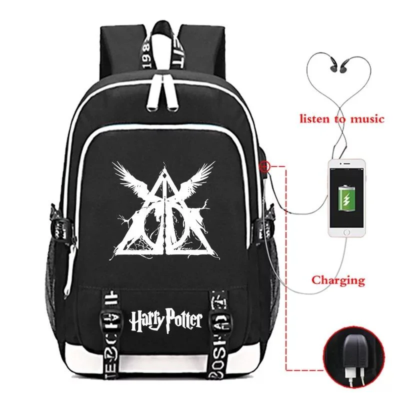 Buzzdaisy Harry Potter Hogwarts Four Houses #2 USB Charging Backpack School Note Book Laptop Travel Bags