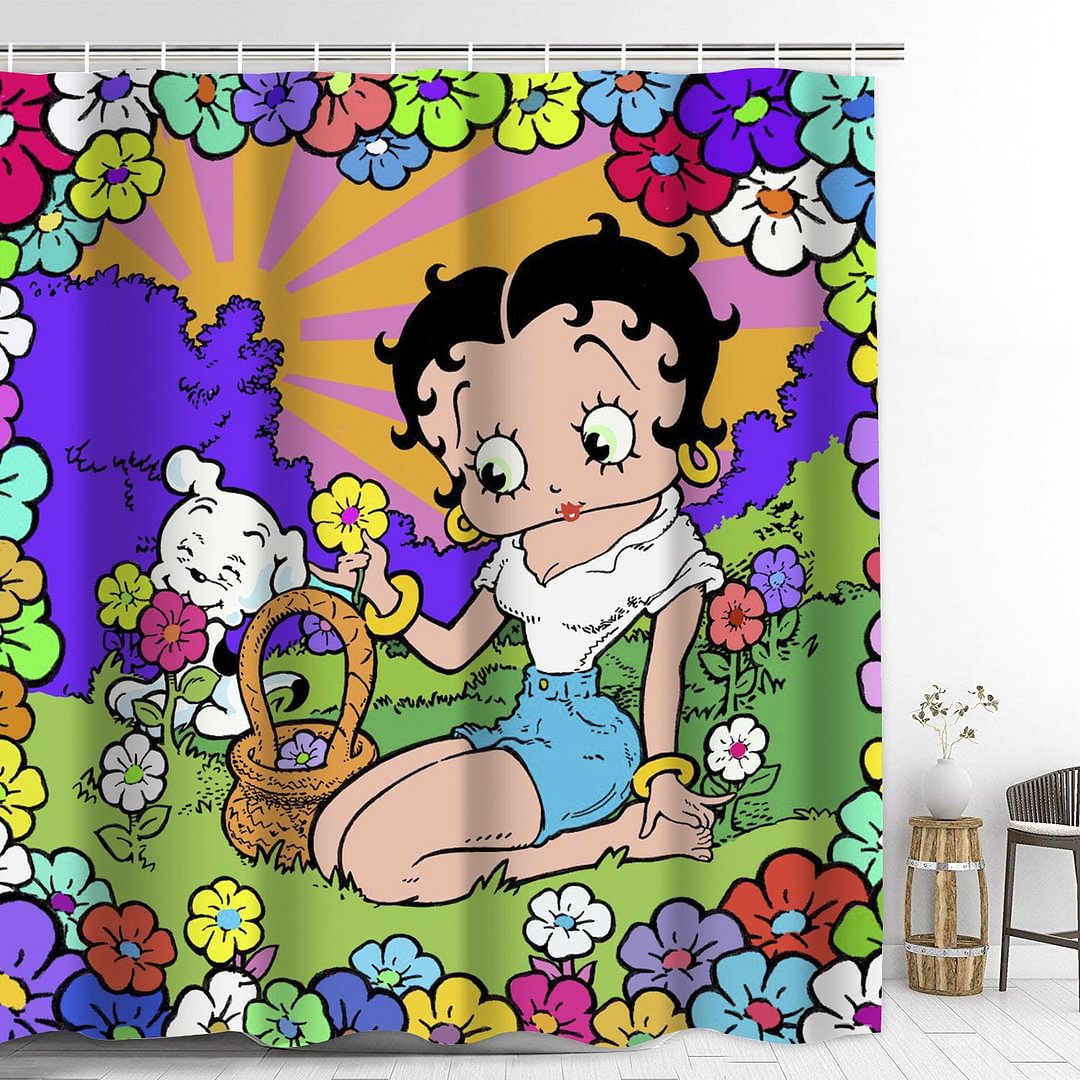 Betty Boop Shower Curtain with Hooks Thicken Waterproof Home Decoration