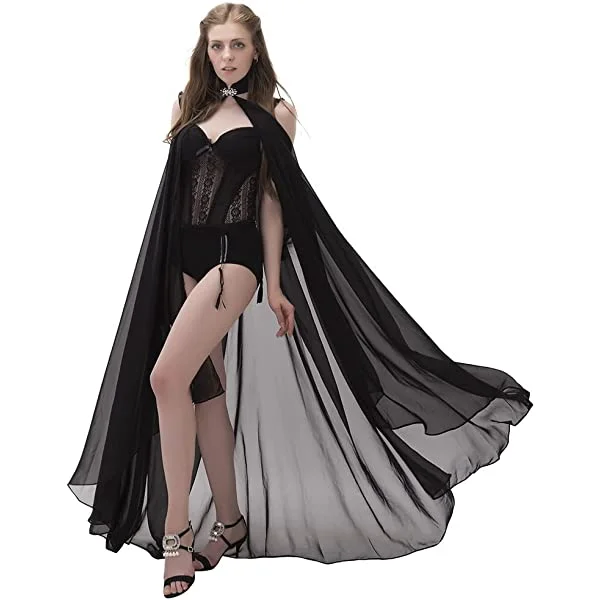Women's Gothic Sexy Harnesses Draped Cape Chiffon