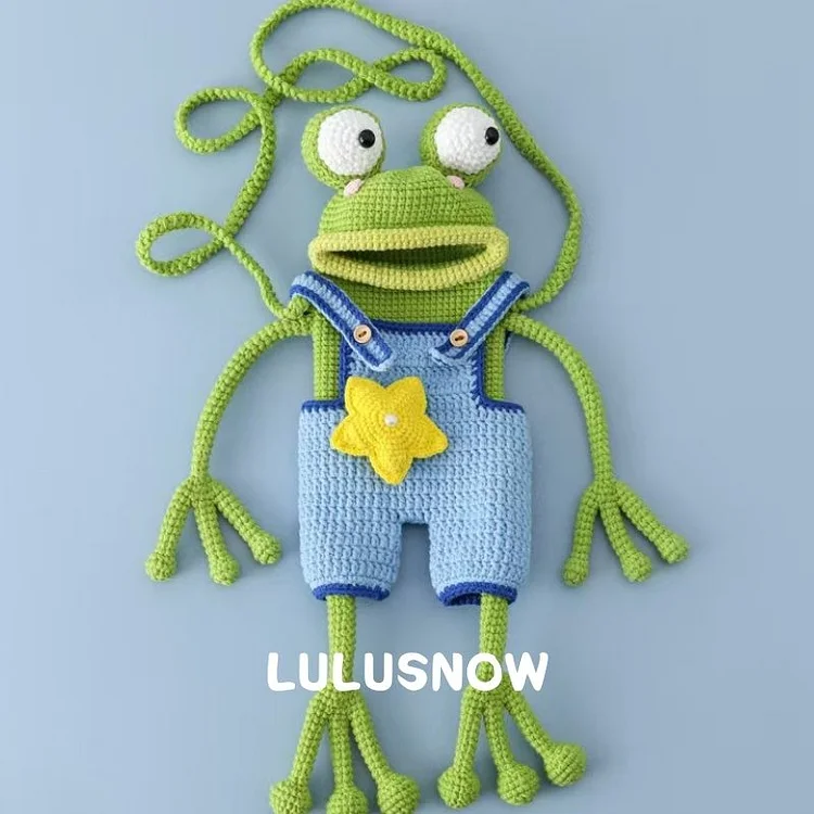 Lulusnow Handmade Blue Leggy Frog Phone Bag Gift For Her/Him/Kids/Christmas/Birthday/Easter/Children's Day Crochet Crossbody Bag