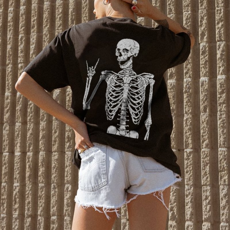Skeleton Gesture Printed Women T-shirt