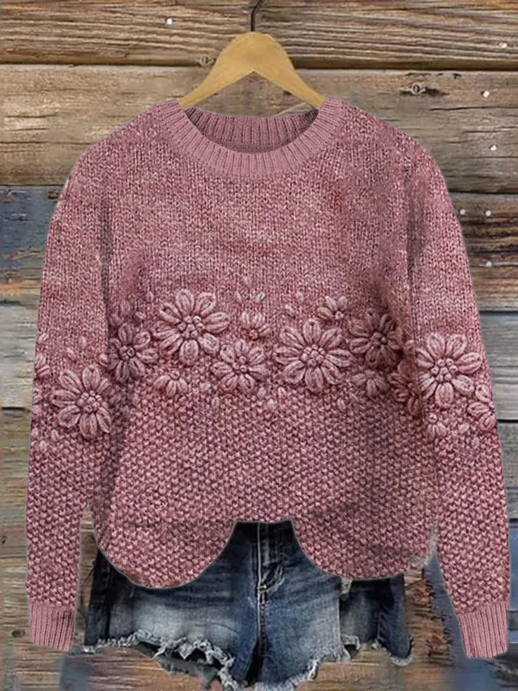 Daisy Floral Jacquard Cozy Knit Sweater