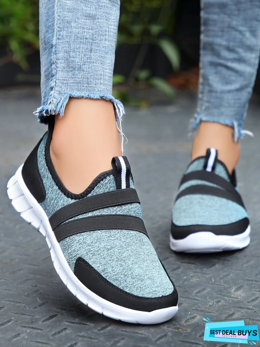 Color Block Top-Strap Slip-On Sports Sneakers