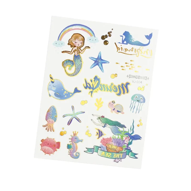 1Pc Mermaid Glitter Bronzing Cartoon Children's Body Temporary Tattoos For Kids Mermaid Theme Birthday Party Decoration Supplies